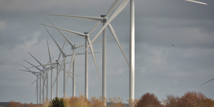 Wind turbines stock photo.